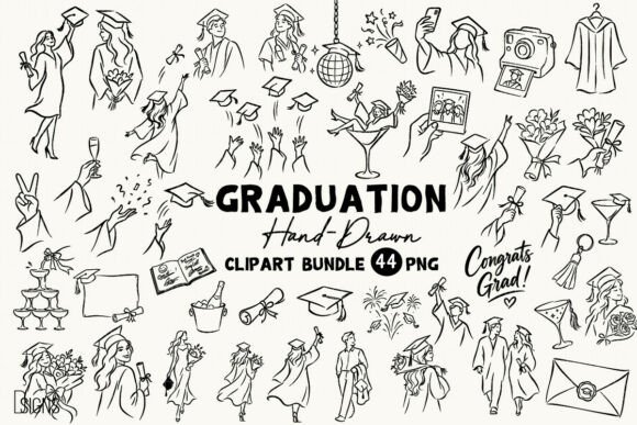 Download Graduation Hand-Drawn Clipart Bundle PNG - Drawn Collection